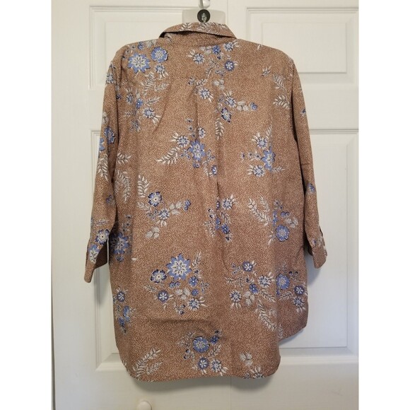 Lands End Women's Shirt Blouse Size 18P No Iron Supima Floral 3/4 Sleeve Petite - Picture 3 of 5